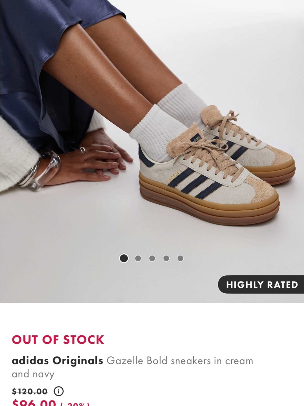 adidas Originals Gazelle Bold Sneaker in Cream, Navy & Tan size 6